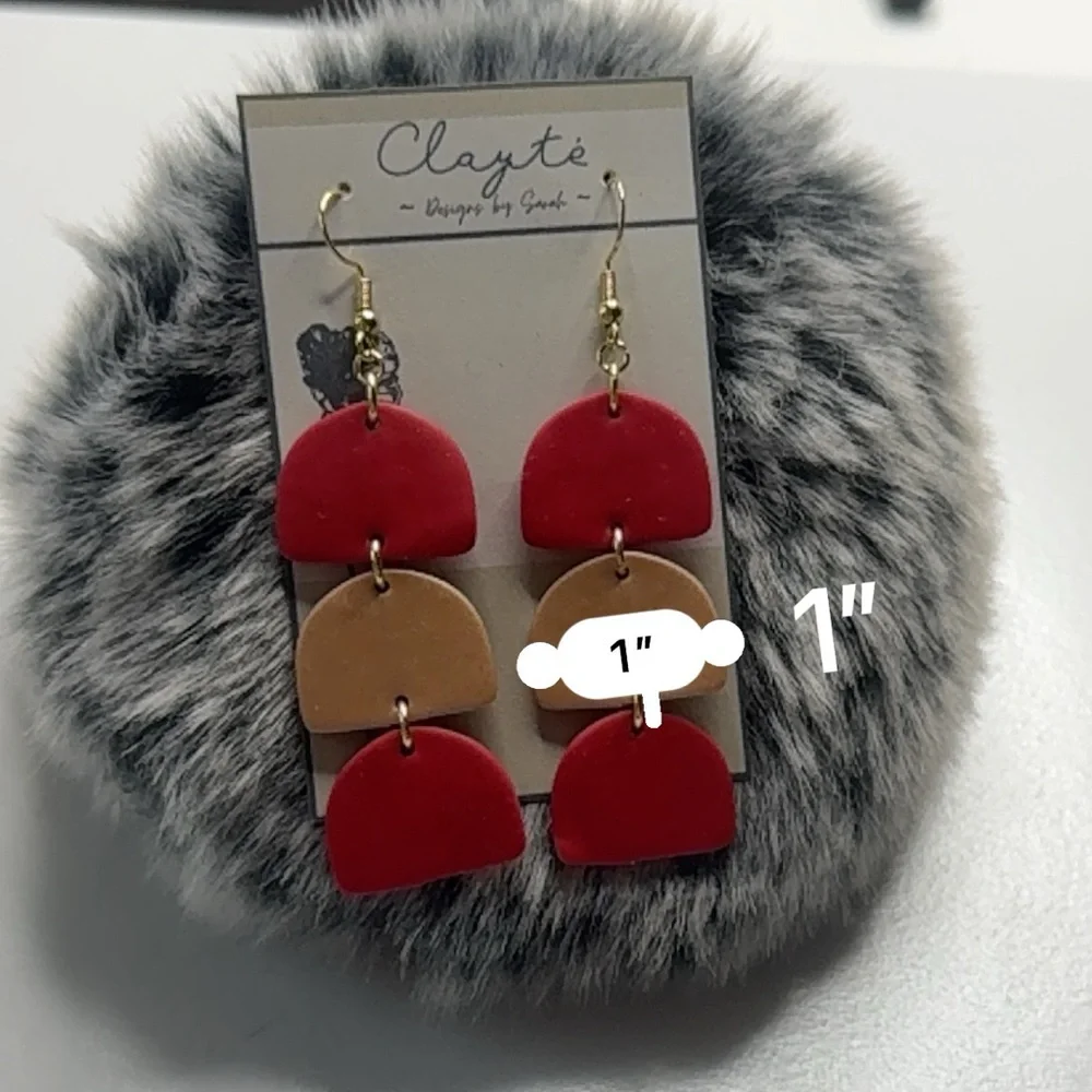 Red and rose gold shimmery earrings 🌹polymer clay earrings